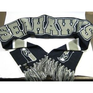 47 Brand Seattle Seahawks Spellout Retro knit Scarf Gray Blue Fringe Winter Warm